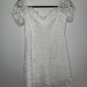 American Threads Cream Babydoll Mini Dress with Puff Sleeves